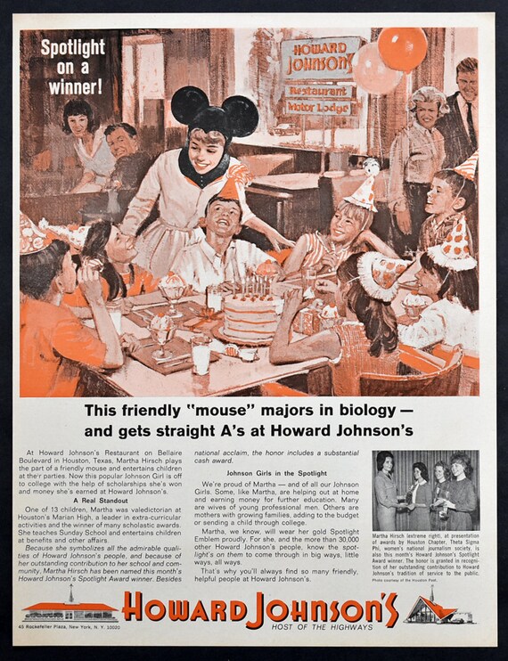 Classic Mid Century Ad HOWARD JOHNSON/'S VINTAGE Ad Retro Restaurant Ad