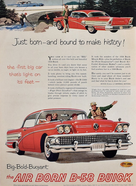 Wall art Buick 58 old motor car advertising Reproduction. Poster