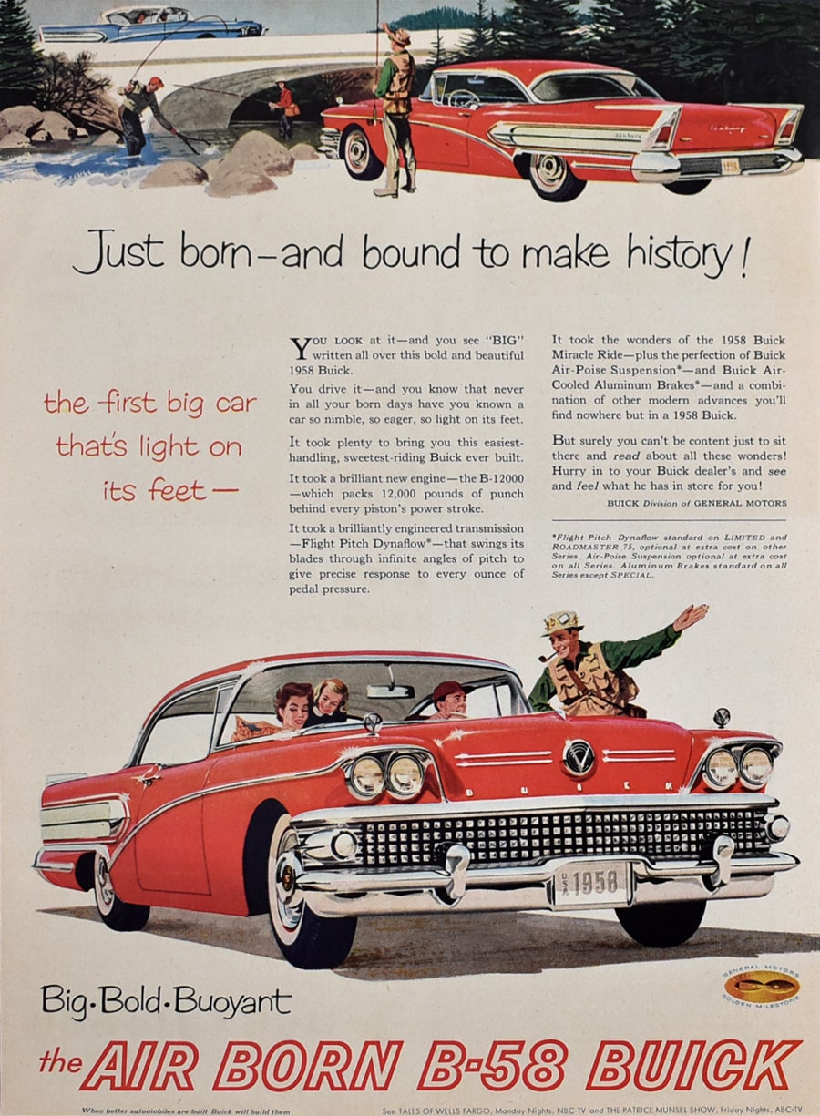 Buick 1958 old motor car advertising Poster Reproduction. Wall art 