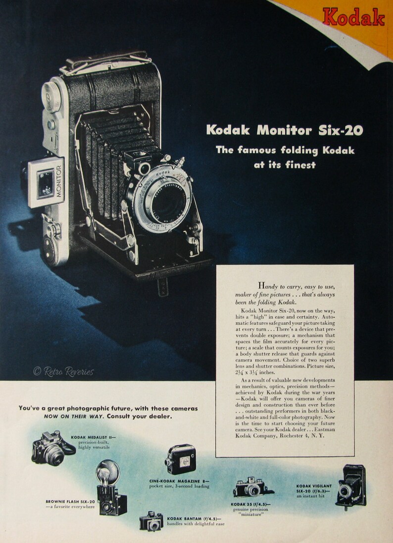 Folding Pocket Kodak Camera Wall art. Vintage advertising Reproduction poster