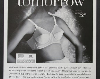 1960 Warner's Bra Ad, Retro Women's Lingerie Ad, Warner's Tomorrow Bra,  1960s Fashion Ads, Vintage Wall Art