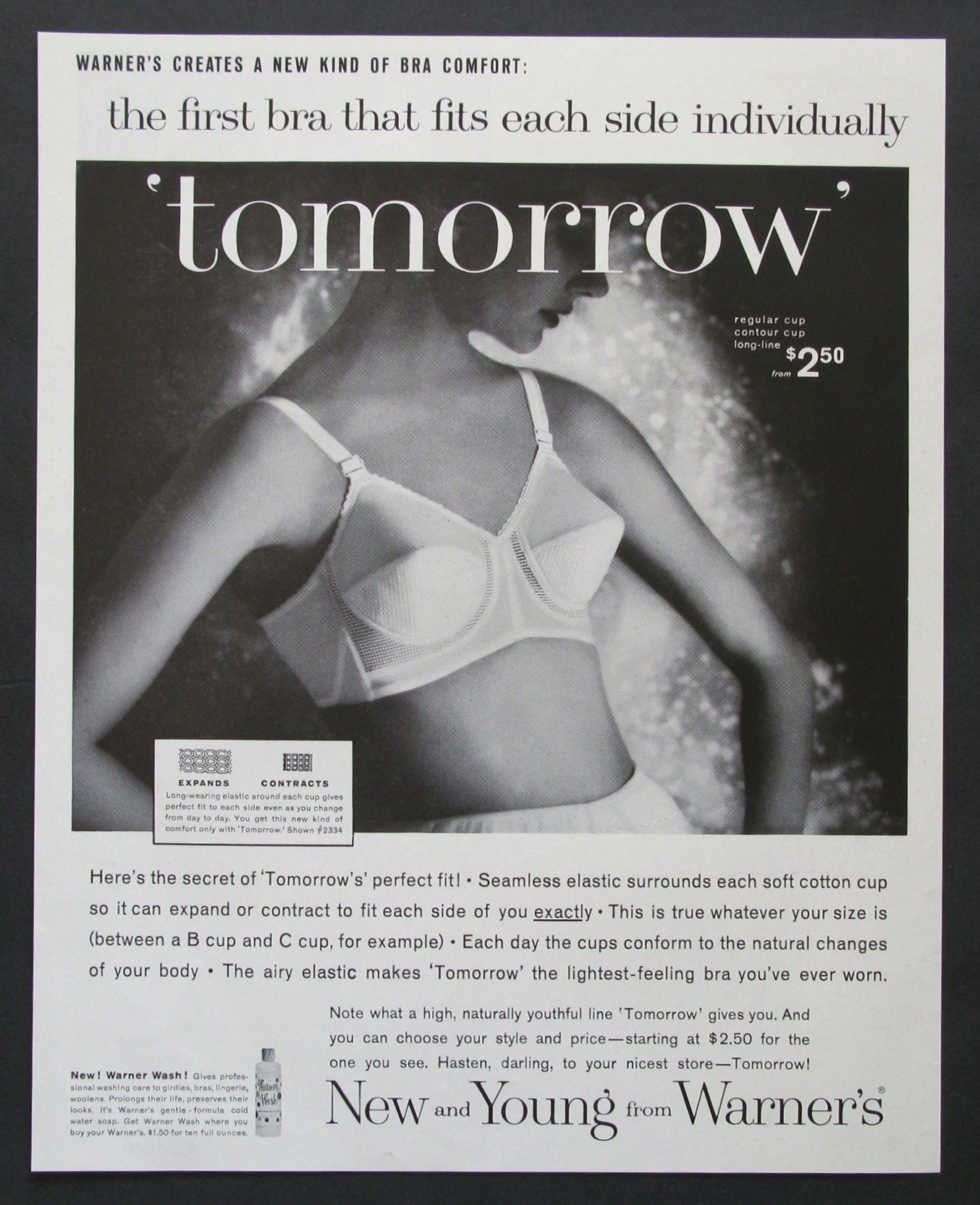 1960 Warner's Bra Ad, Retro Women's Lingerie Ad, Warner's Tomorrow Bra,  1960s Fashion Ads, Vintage Wall Art 