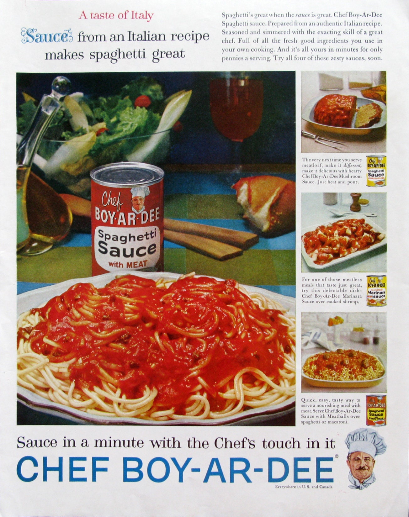 1961 Chef Boyardee Ad Spaghetti Sauce Vintage Print Ad Retro 60s