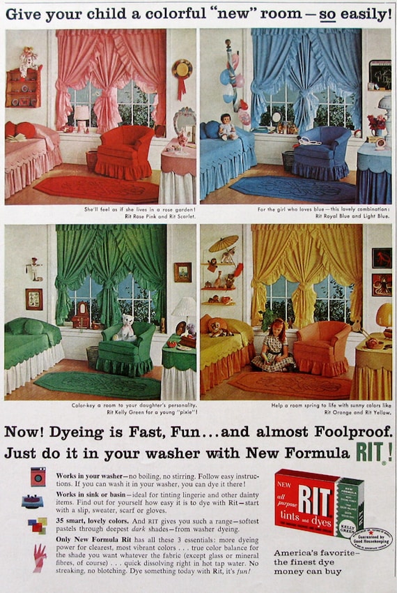 1961 Rit Tints Dye Ad 1960s Child S Bedroom Decor Ideas Retro Interior Design