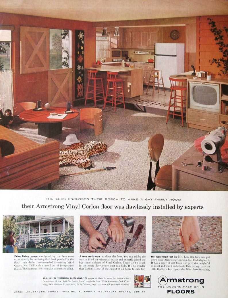 1959 Armstrong Vinyl Floor Ad 1950s Country Kitchen Design Image 0