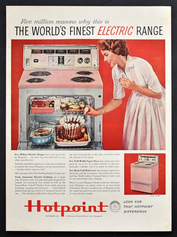 1958 Hotpoint Electric Range Ad 1950s Pastel Pink Stove photo