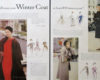 1960 Winter Coats Fashion Article - 1960s Women's Fashions - John Chavarri Fashion Sketches - Wardrobe Coordinates