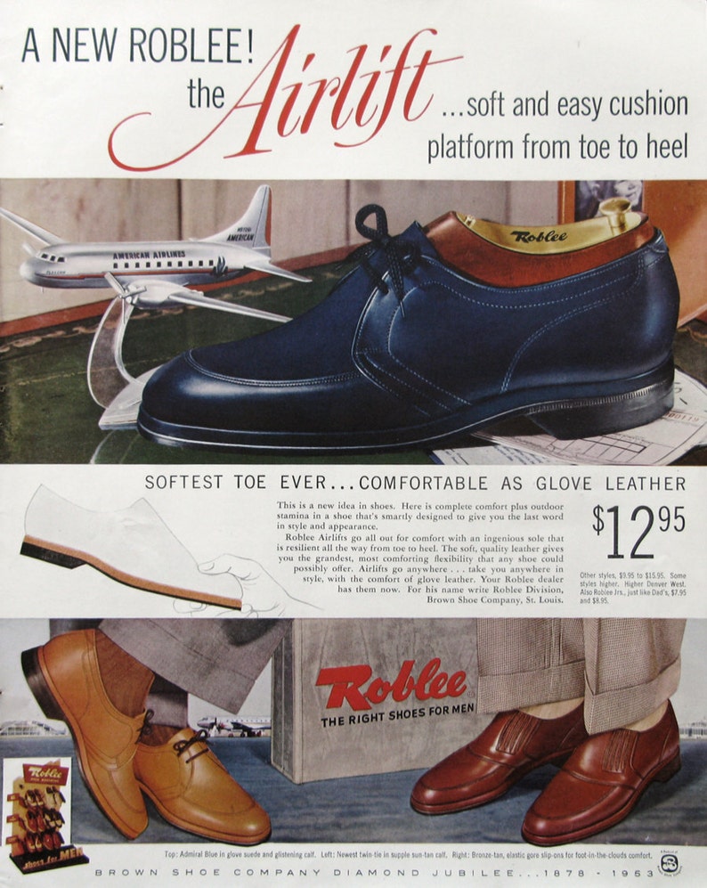 1953 Roblee Airlift Shoes Ad Retro Men S Footwear Etsy