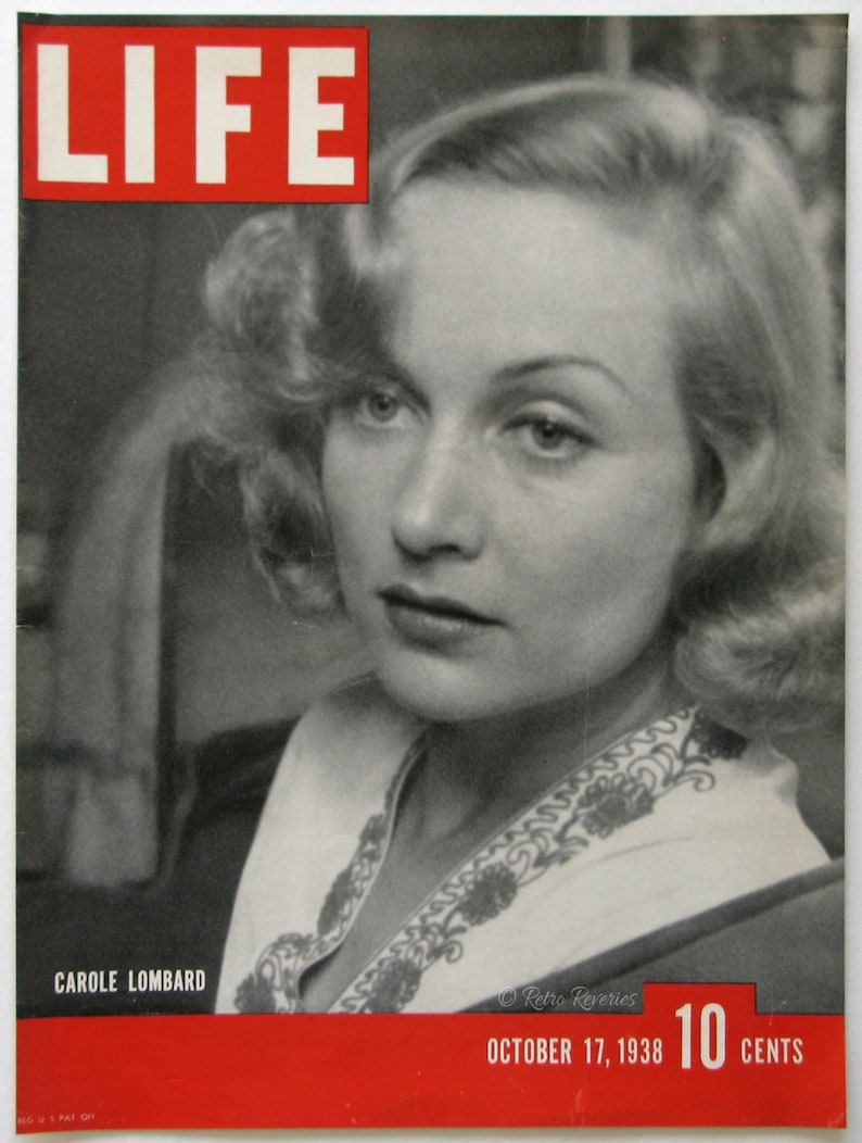 Carole Lombard Portrait 1938 LIFE Magazine Cover Retro Home Decor Vintage 1930s Old Hollywood Nostalgia
