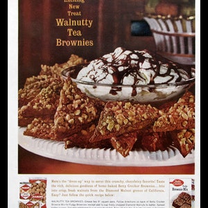 1961 Diamond Walnuts Ad Vintage Betty Crocker Brownie Mix Ad Retro Kitchen Decor Magazine Recipe for Walnutty Tea Brownies image 2