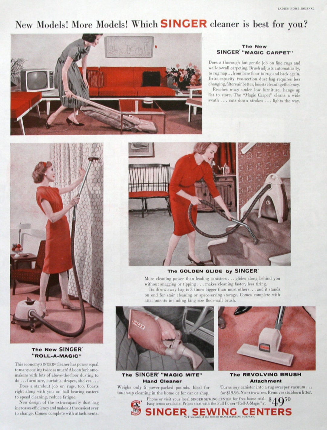 1960 Singer Vacuum Cleaner Ad Singer Sewing Centers Etsy