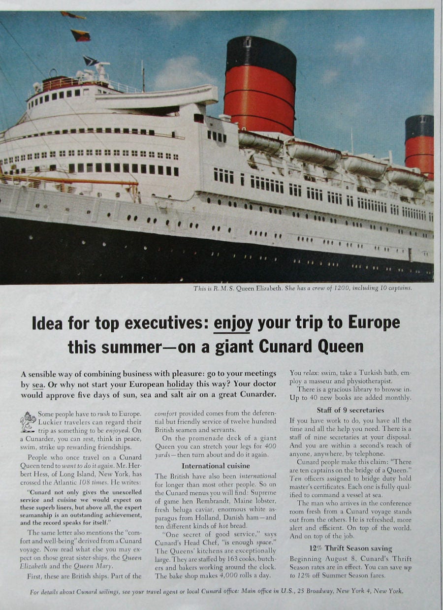 1963 Rms Queen Elizabeth Cruise Ship 1960 S Cunard Line Etsy