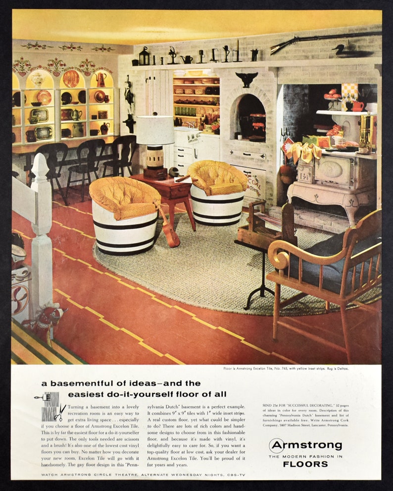 1958 Retro Basement Rec Room Decor Armstrong Excelon Tile | Etsy