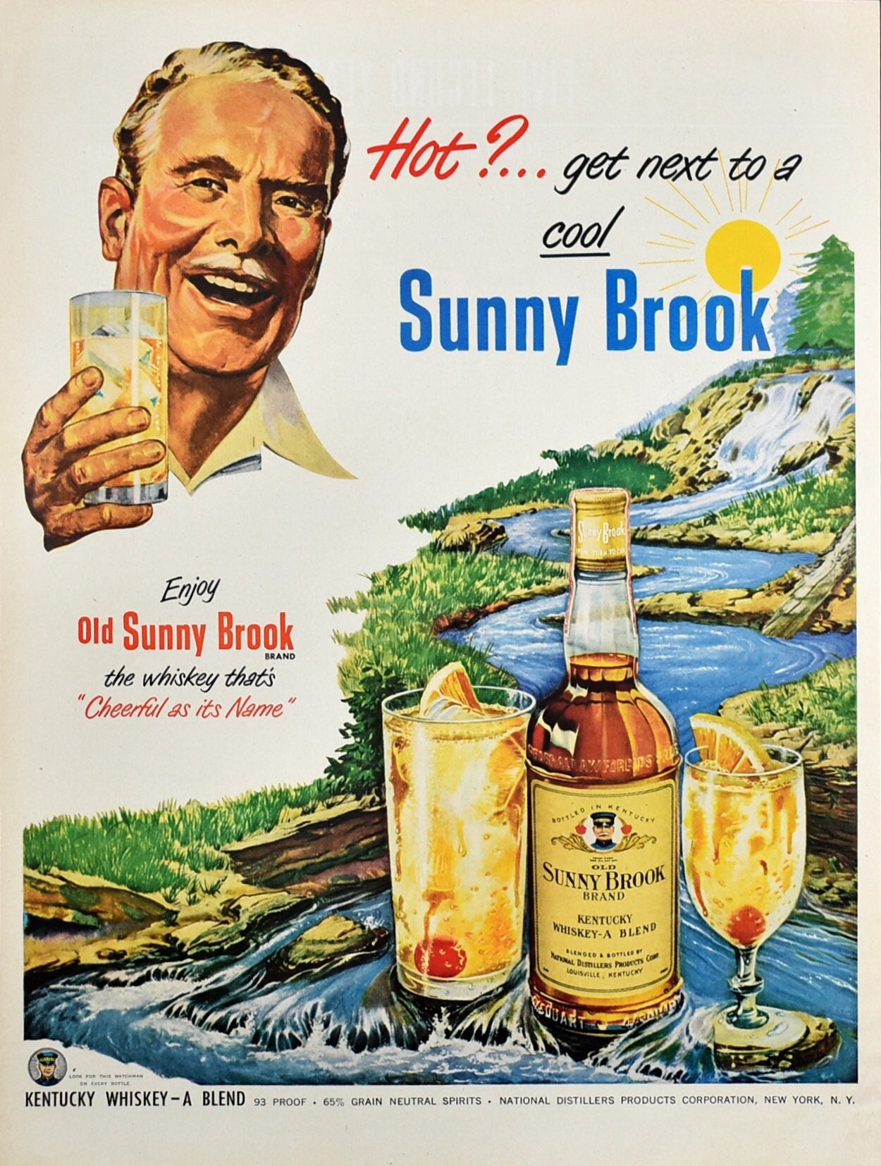 1950 Old Sunny Brook Ad Kentucky Whiskey Ad Retro Bar Decor 