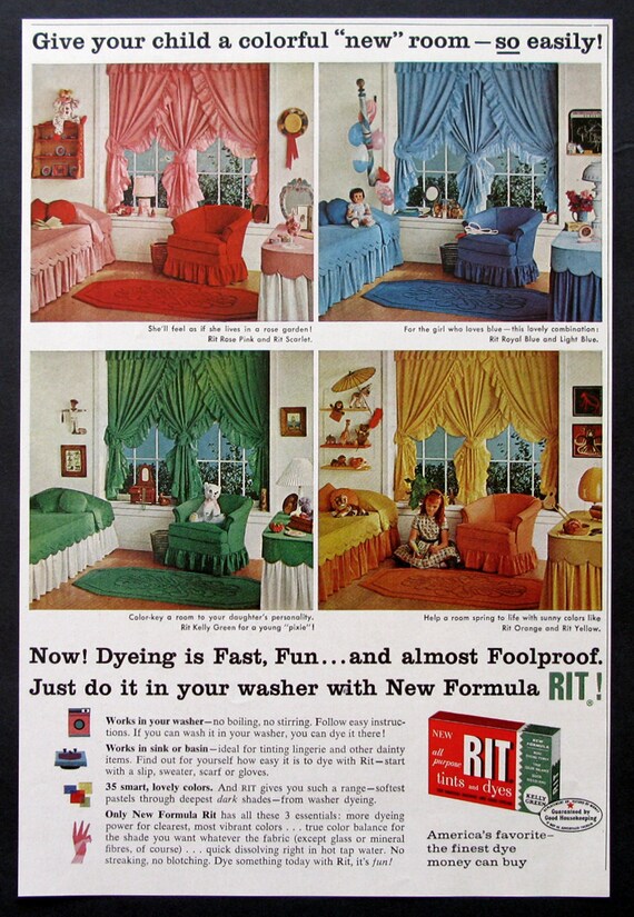 1961 Rit Tints Dye Ad 1960s Child S Bedroom Decor Ideas Retro Interior Design