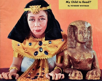 1954 Retro Art Print Egyptian Inspired Decor- Funny Lady Imogene Coca, Sphinx Art - Collier's Magazine Cover