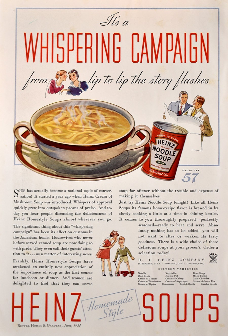 1934 Heinz 57 Noodle Soup Ad Whispering Campaign Retro Etsy