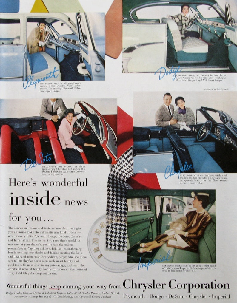 1954 Chrysler Cars Ad, 1950s Convertibles, Vintage Auto Ads, Dodge Royal Coupe, Retro Garage Decor, Automoble Wall Art image 1