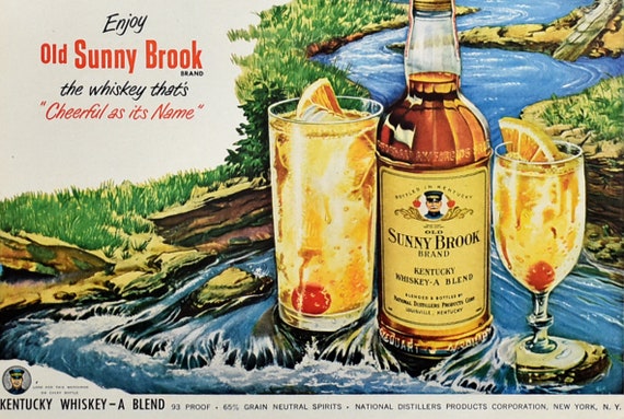1950 Old Sunny Brook Ad Kentucky Whiskey Ad Retro Bar Decor 
