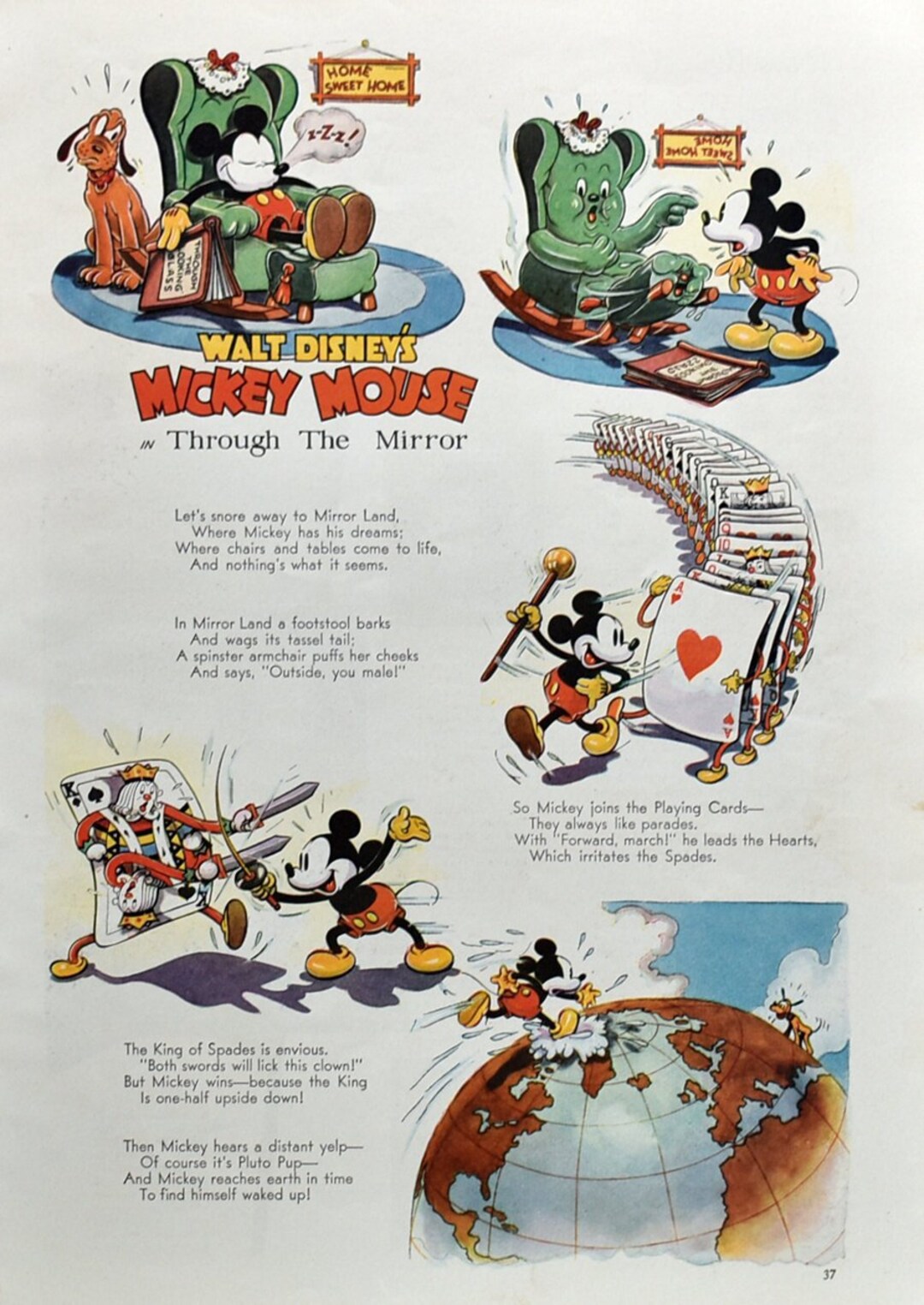 1936 Walt Disney's Mickey Mouse Through the Mirror Illustration