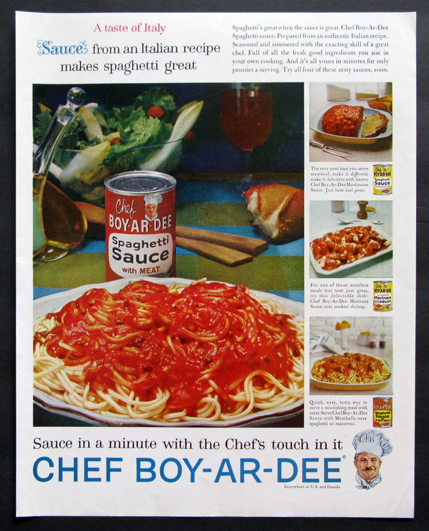 1961 Chef Boyardee Ad Spaghetti Sauce Vintage Print Ad Etsy Singapore
