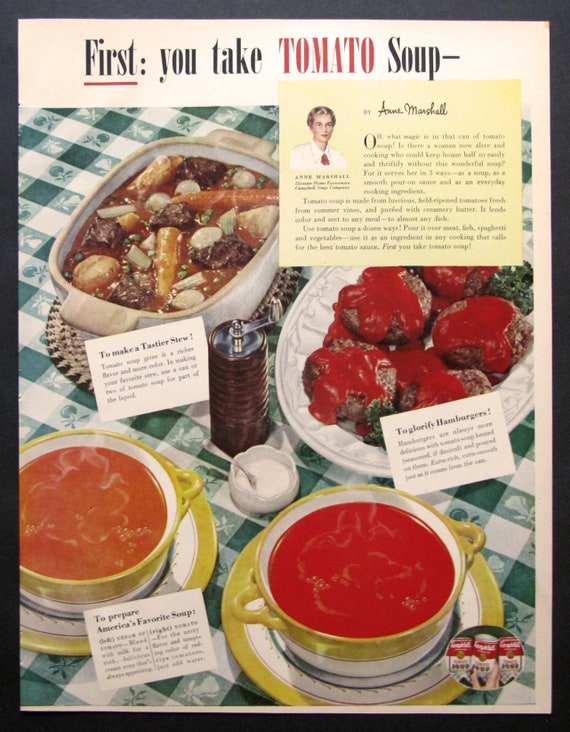 Vintage 1951 Campbells Tomato Soup Ad 1950s Farmhouse Kitchen - Etsy