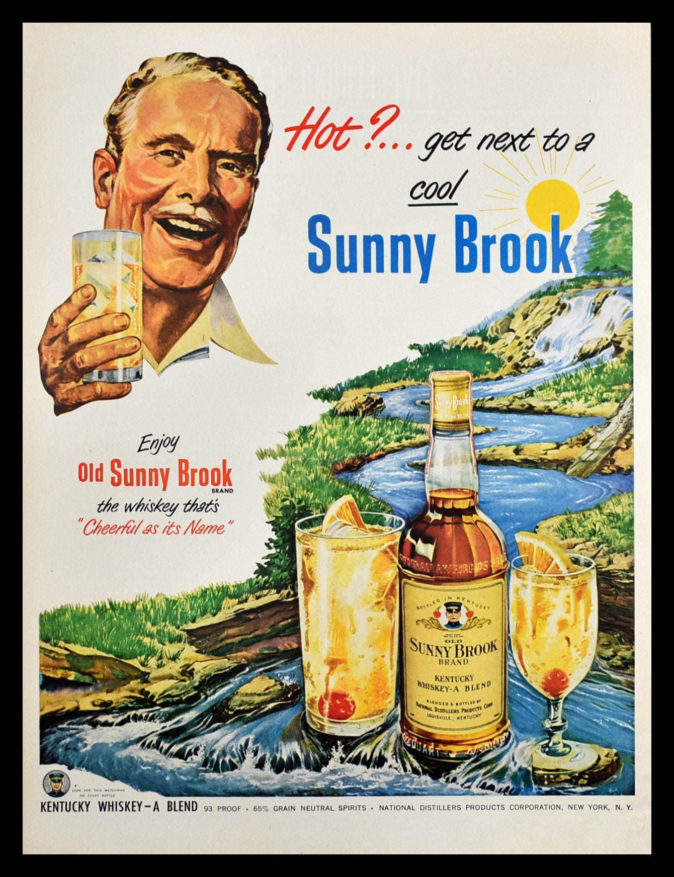 1950 Old Sunny Brook Ad - Kentucky Whiskey Ad - Retro Bar