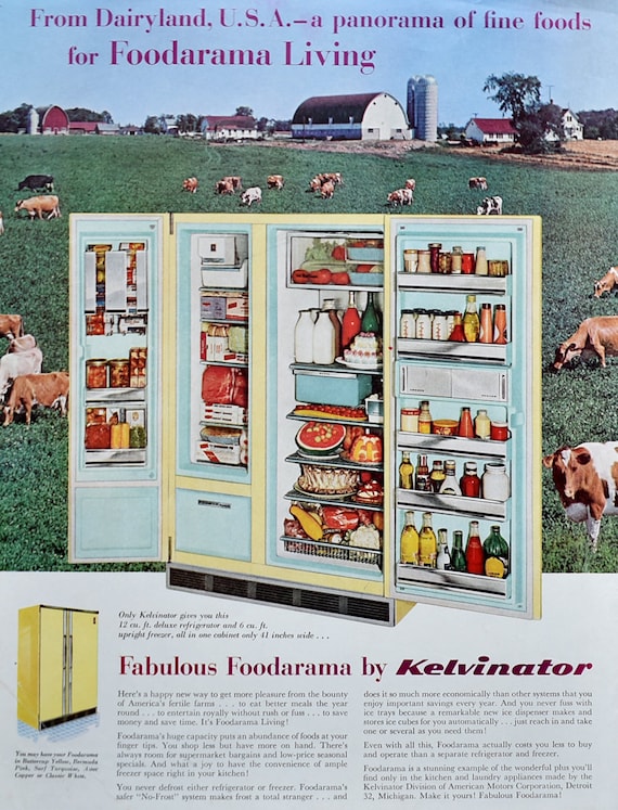 1960 Kelvinator Refrigerator Ad Foodarama Living Yellow Etsy