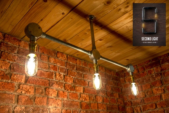 Industrial Steel 3 Bar Ceiling Light Steampunk Style Etsy