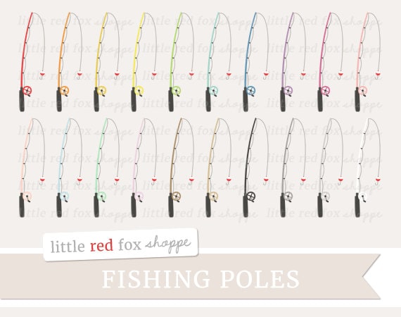 Fishing Pole Clipart, Fishing Rod Clip Art Fishing Clipart Fathers Day  Nautical Ocean Sea Cute Digital Graphic Design Small Commercial Use 