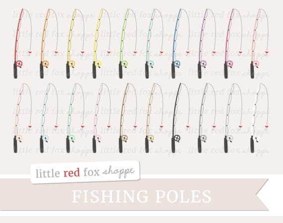 Fishing Pole Clipart, Fishing Rod Clip Art Fishing Clipart Fathers Day  Nautical Ocean Sea Cute Digital Graphic Design Small Commercial Use 