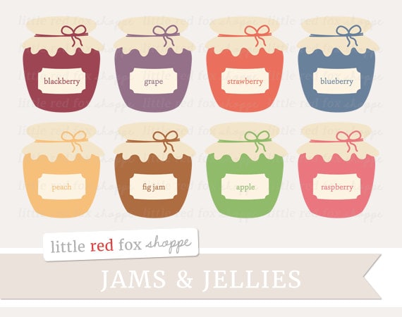 Jam & Jelly Clipart, Preserves Clip Art Grape Jar Strawberry Grape Apple Fig Peach Jellies Cute Digital Graphic Design Small Commercial Use