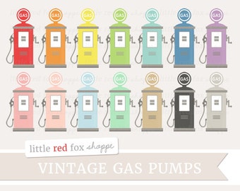 Vintage Gas Pump Clipart, Planner Clip Art Car Station Gasoline Price Tracker Fuel Object Cute Digital Graphic Design Small Commercial Use