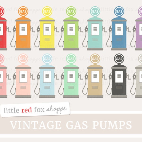 Vintage Gas Pump Clipart, Planner Clip Art Car Station Gasoline Price Tracker Fuel Object Cute Digital Graphic Design Small Commercial Use