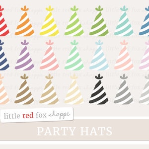 Party Hat Clipart, Birthday Party Clip Art Stripe Kids Party Favor Object Labels Shape Tag Cute Digital Graphic Design Small Commercial Use