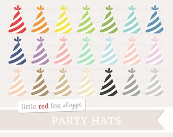 Party Hat Clipart, Birthday Party Clip Art Stripe Kids Party Favor Object Labels Shape Tag Cute Digital Graphic Design Small Commercial Use