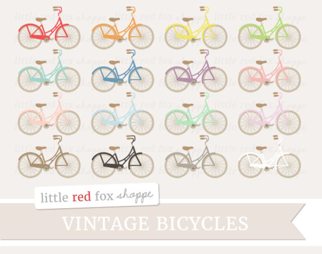 Vintage Bicycle Clipart, Retro Bicycle Clip Art Wedding Invitation