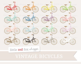 Vintage Bicycle Clipart, Retro Bicycle Clip Art Wedding Invitation Transportation Antique Cute Digital Graphic Design Small Commercial Use