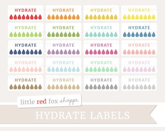 Hydration Clipart, Hydrate Labels Clip Art Water Planner Erin Condren Rain Drop Fitness Cute Digital Graphic Design Small Commercial Use