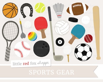 Sports Gear Clipart, Sporting Equipment Clip Art, Soccer Clipart, Football Clipart, Racket Cute Digital Graphic Design Small Commercial Use