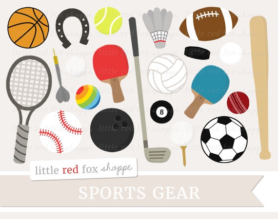 Sports Gear Clipart, Sporting Equipment Clip Art, Soccer Clipart, Football  Clipart, Racket Cute Digital Graphic Design Small Commercial Use