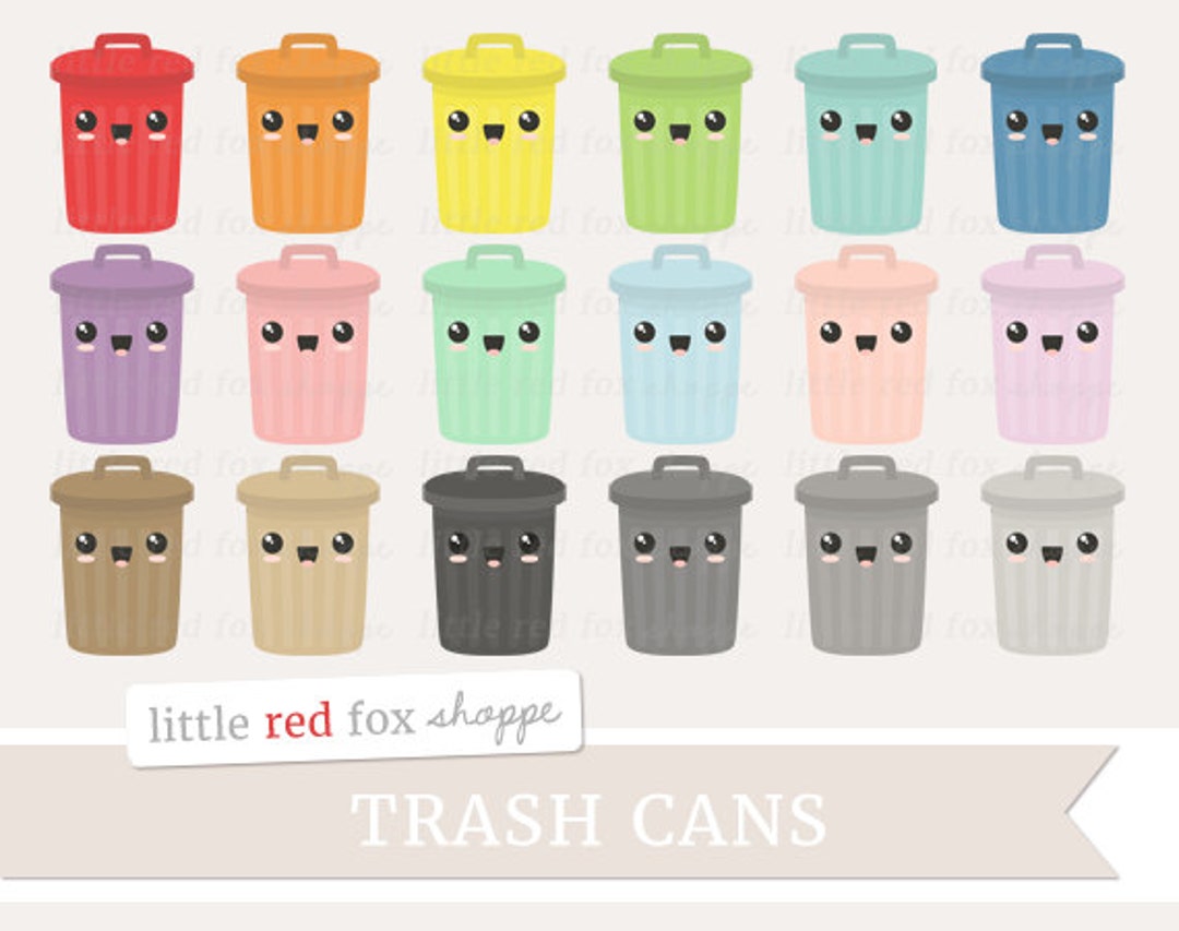 Kawaii Trash Can Clipart Garbage Can Clip Art Chore (Download Now) - Etsy
