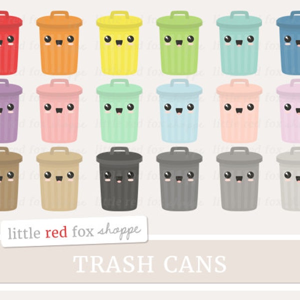 Kawaii Trash Can Clipart, Garbage Can Clip Art Chore Reminder House Icon Metal Household Cute Digital Graphic Design Small Commercial Use
