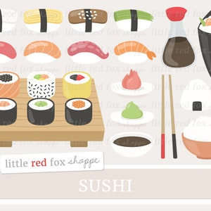 Sushi Clipart, Japanese Food Clip Art, Nigiri Clipart, Onigiri Clipart, Temaki Clipart, Cute Digital Graphic Design Small Commercial Use