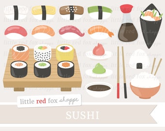 Clipart Sushi, ClipArt di cibo giapponese, Clipart Nigiri, Clipart Onigiri, Clipart Temaki, Design grafico digitale carino per piccoli usi commerciali