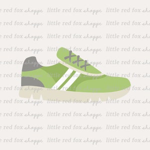 May include: A green and gray sneaker with white stripes. The laces are tied in a criss-cross pattern.