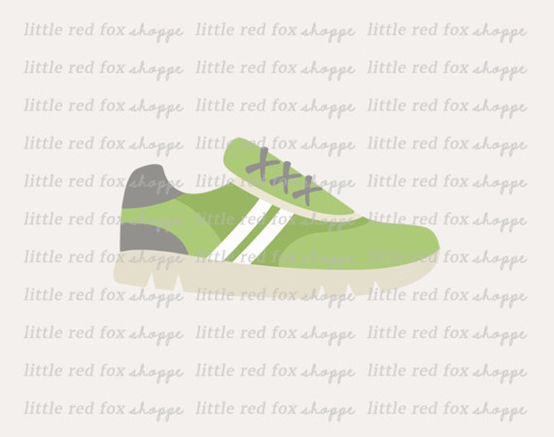 May include: A green and gray sneaker with white stripes. The laces are tied in a criss-cross pattern.