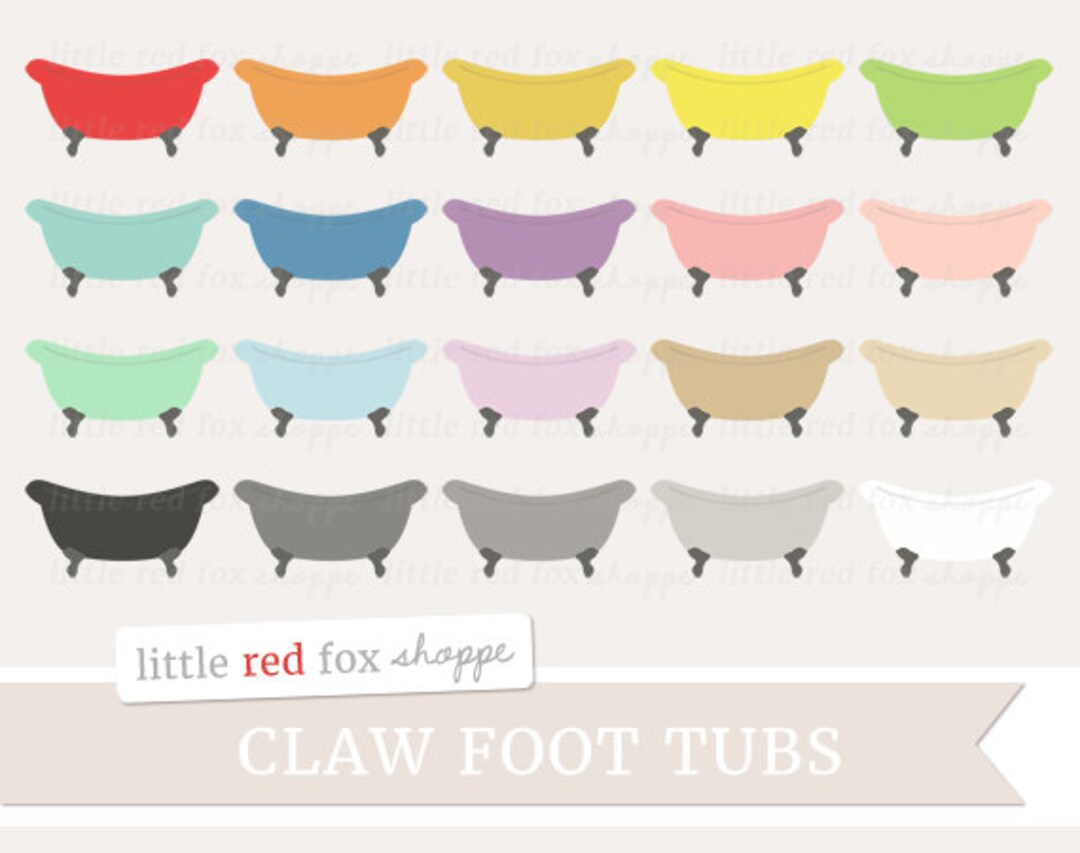 Claw Foot Tub Clipart, Vintage Tub Clip Art Retro Bath Bathroom