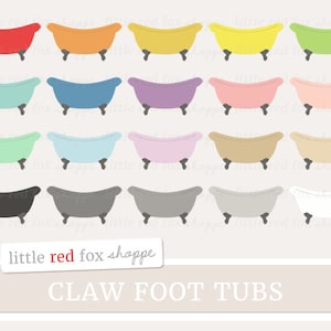 May include: Set of 16 claw foot tubs in various colors, including red, orange, yellow, green, blue, purple, pink, light green, light blue, beige, black, gray, and white. The tubs are all the same size and shape, and they have four legs.