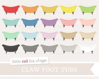 Claw Foot Tub Clipart, Vintage Tub Clip Art Retro Bath Bathroom Clawfoot Spa Restroom Icon Cute Digital Graphic Design Small Commercial Use